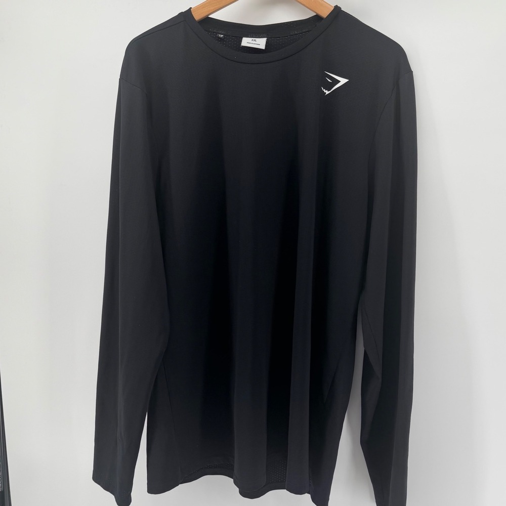 Gymshark Mens XXL Black‎ Long Sleeve Performance Workout Shirt GMLT3473-BK